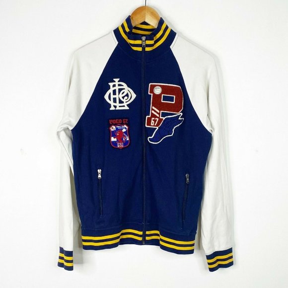 Polo Ralph Lauren Mens Blue P Wing Crest Letterman Varsity Track Jacket Size S - Picture 2 of 10